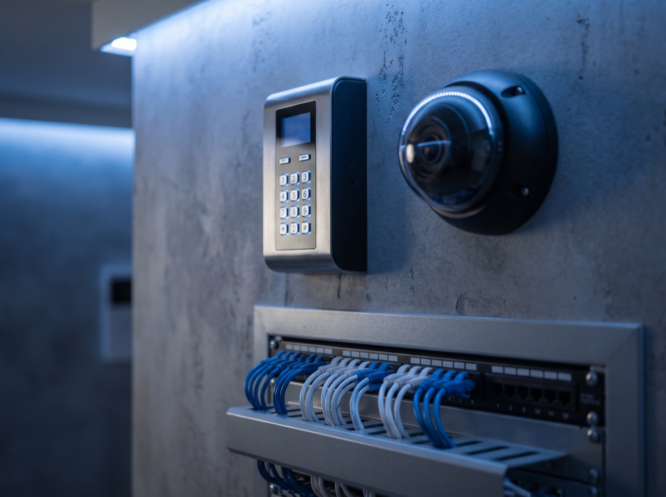 Network rack, CCTV and access-control devices integrated into a Platinum Buildex project